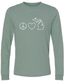 Peace Love Michigan Long Sleeve T-Shirt